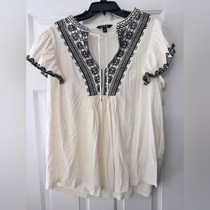 Ralph Lauren Cream Blouse with Black Embroidery, size 1X